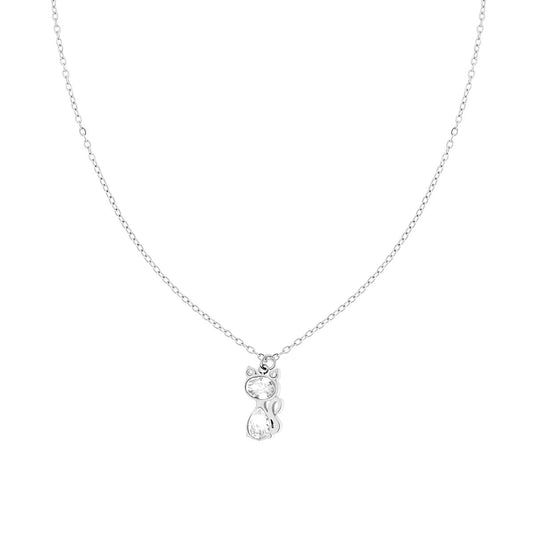 Collana Catena Forzatina con Gatto e Crystal Bianchi in ACCIAIO