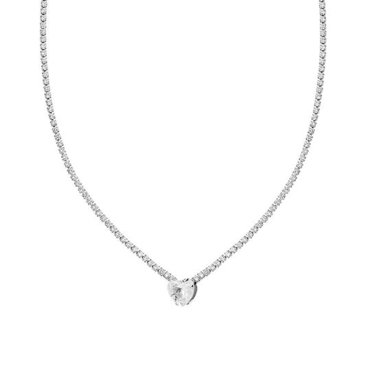 Collana Tennis con Cuore centrale Crystal Bianchi in ACCIAIO