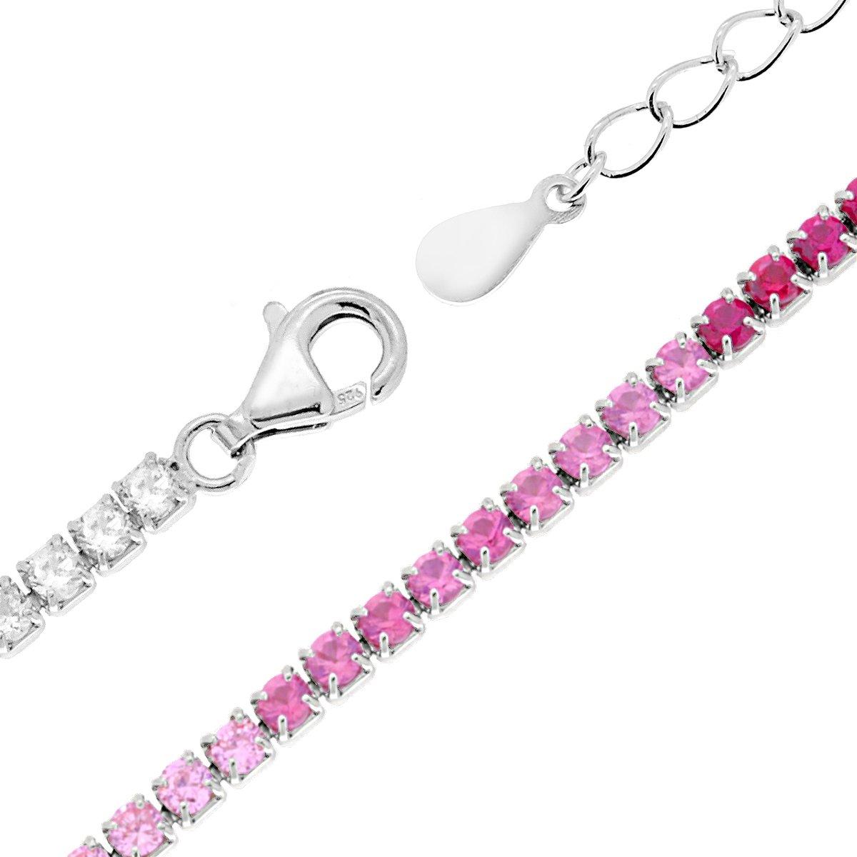 Bracciale Tennis Griffe cm 17+3 con Zirconi mm 2 Multicolor gradazione Rosso Rubino in ARGENTO 925 Galvanica Rodio