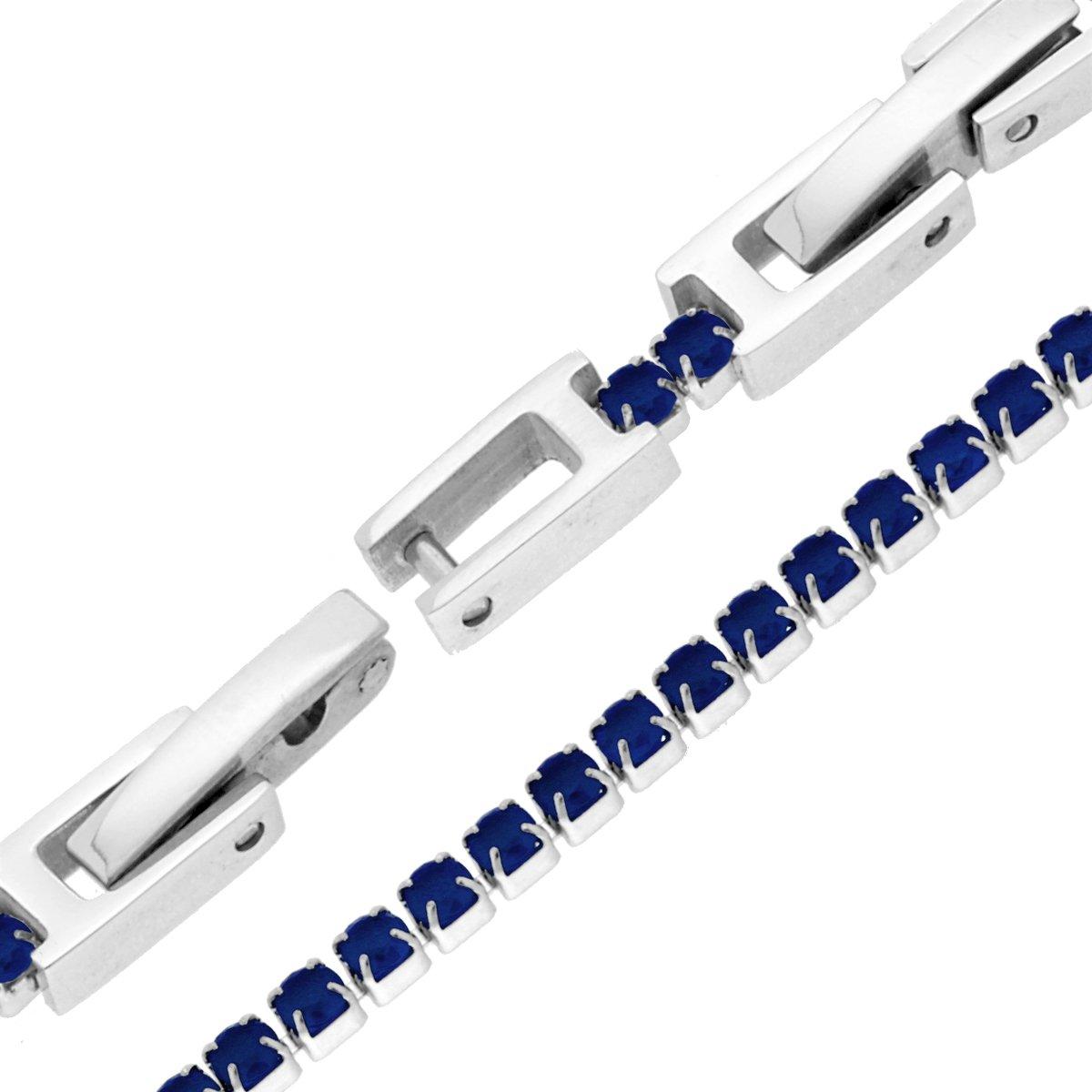 Bracciale Tennis Griffe cm 17-20 con Crystal mm 2 Blu Zaffiro regolabile in ACCIAIO