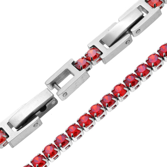 Bracciale Tennis Griffe cm 17-20 con Crystal mm 3 Rosso Rubino regolabile in ACCIAIO