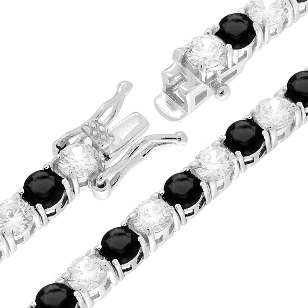 Bracciale Tennis Griffe cm 18 con Zirconi mm 4 Bianchi e Neri alternati in ARGENTO 925 Galvanica Rodio
