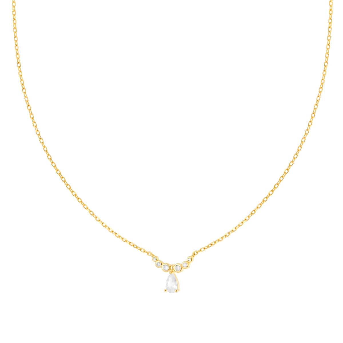 Collana Catena Forzatina Diamantata con Punto Luce Goccia Bianca e Cubic Zirconia Bianchi in ARGENTO 925 Galvanica Oro