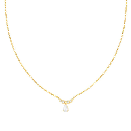 Collana Catena Forzatina Diamantata con Punto Luce Goccia Bianca e Cubic Zirconia Bianchi in ARGENTO 925 Galvanica Oro