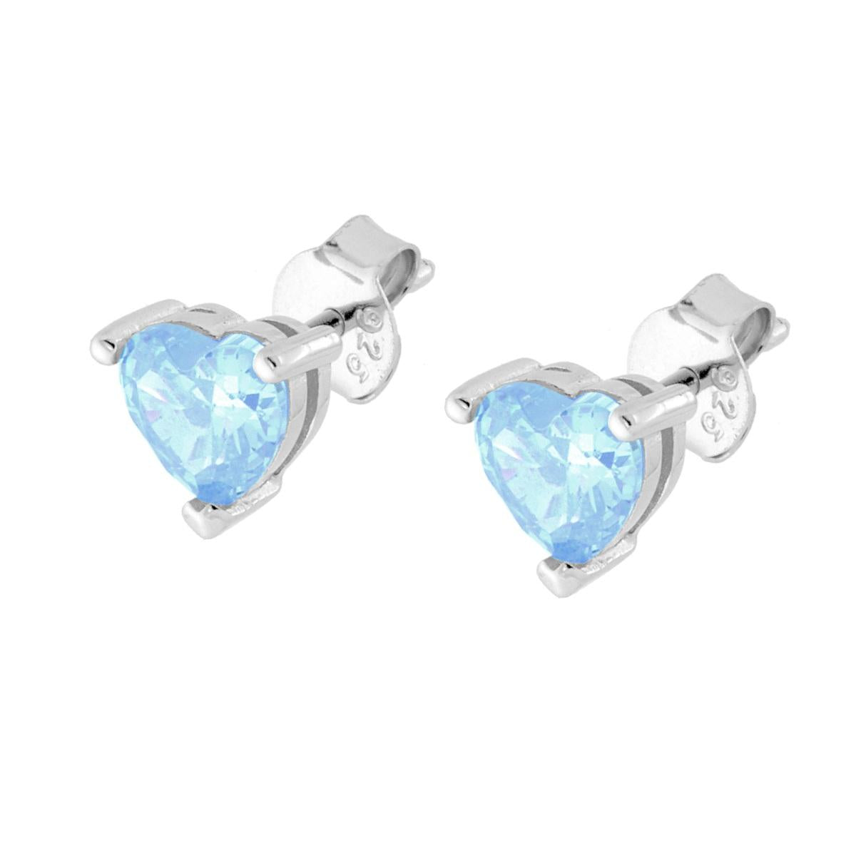Orecchini Cuore Cubic Zirconia Acquamarina in ARGENTO 925 Galvanica Rodio