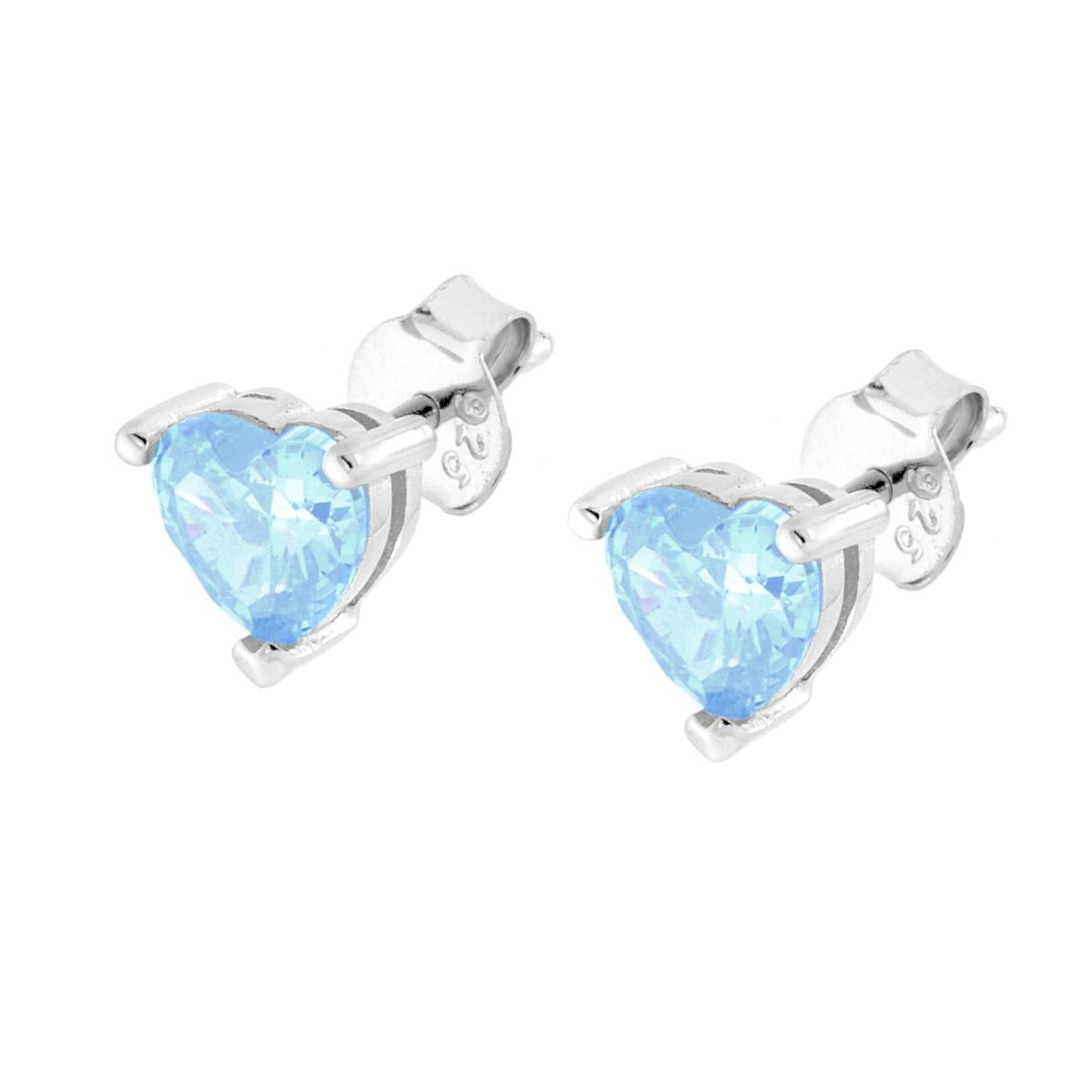 Orecchini Cuore Cubic Zirconia Acquamarina in ARGENTO 925 Galvanica Rodio