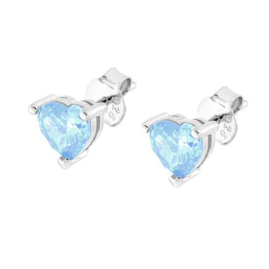Orecchini Cuore Cubic Zirconia Acquamarina in ARGENTO 925 Galvanica Rodio