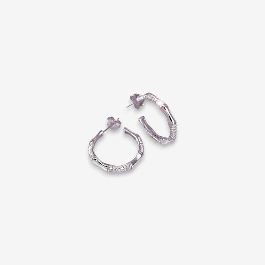 Orecchini Donna Bambù in Argento 925 con zirconi