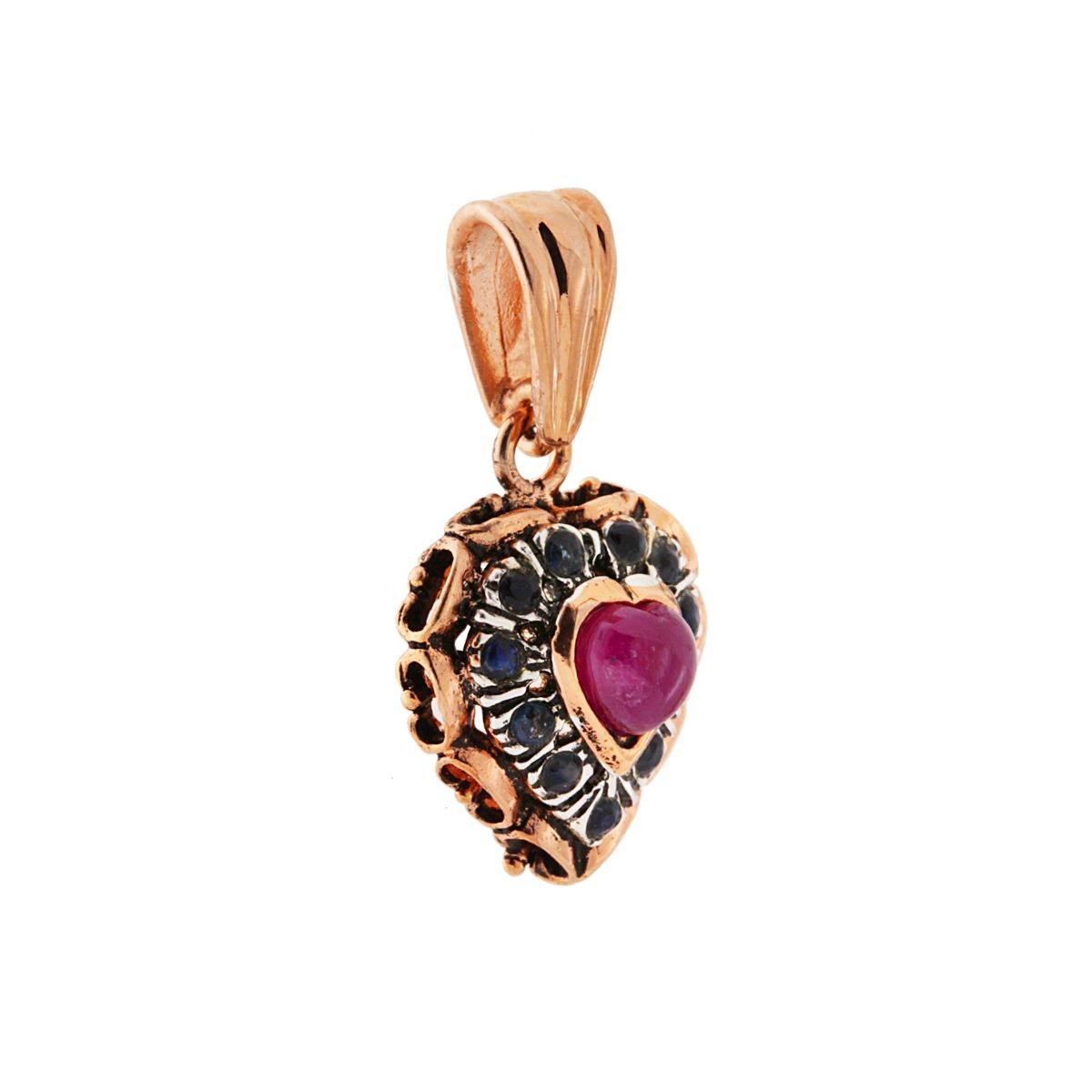 Ciondolo Etnico a forma di Cuore con Pietre Multicolor incastonate.