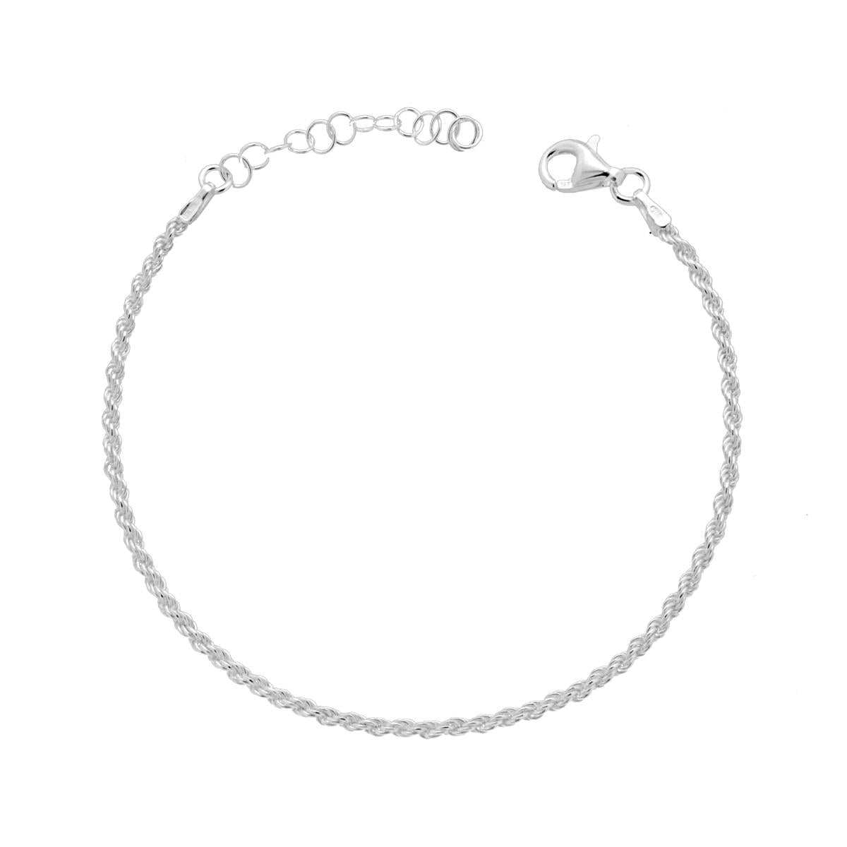 Bracciale Catena Corda 035 sezione mm 1,75 lunghezza cm 16+3 in ARGENTO 925