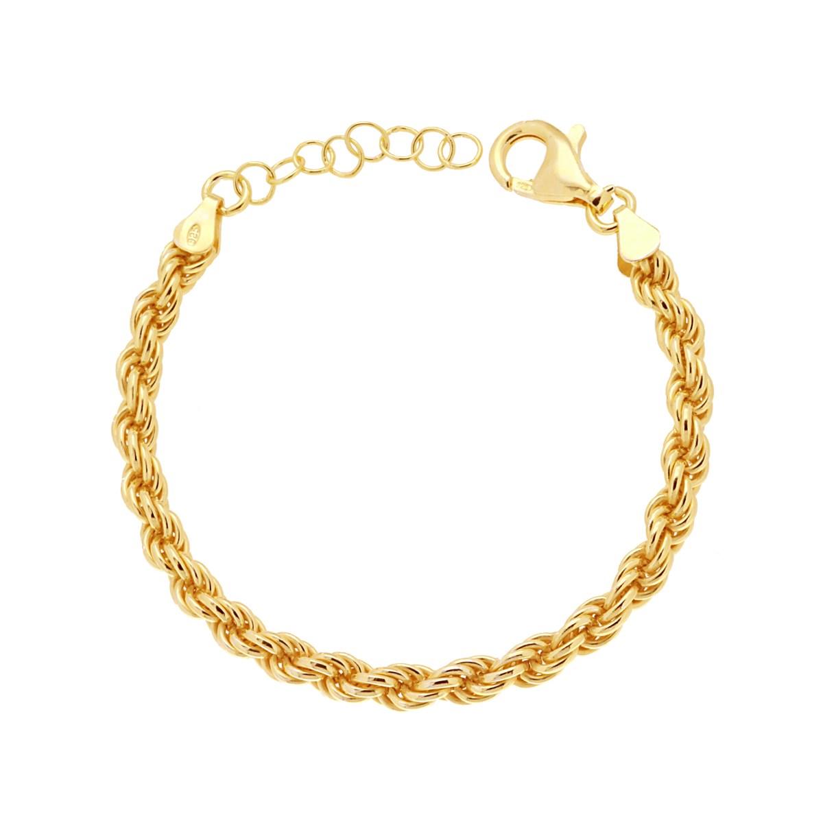 Bracciale Catena Corda 100 sezione mm 5,00 lunghezza cm 16+3 in ARGENTO 925 Galvanica Oro