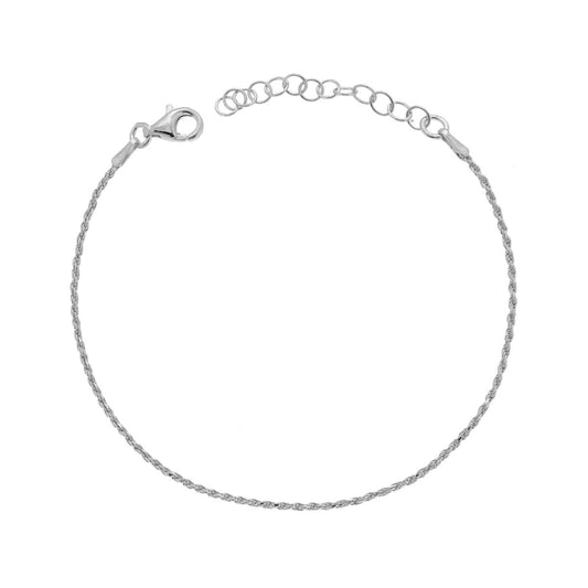 Bracciale Catena Corda Diamantata 025 sezione mm 1,20 lunghezza cm 16+3 in ARGENTO 925 Galvanica Rodio
