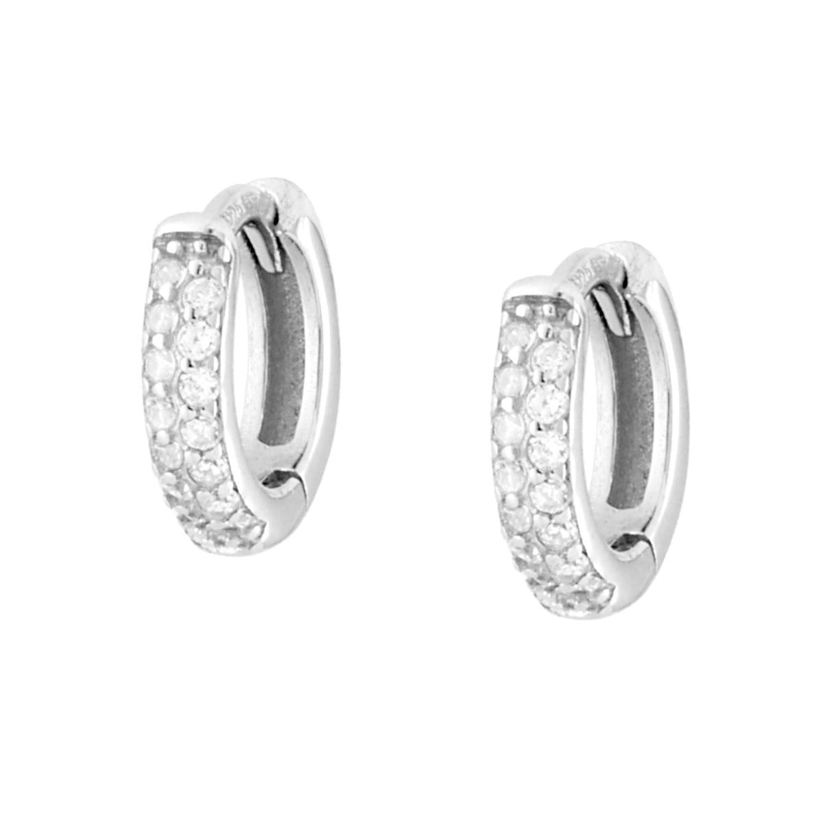 Orecchini Cerchio a Scattino mm 10 con Cubic Zirconia Bianchi in ARGENTO 925 Galvanica Rodio