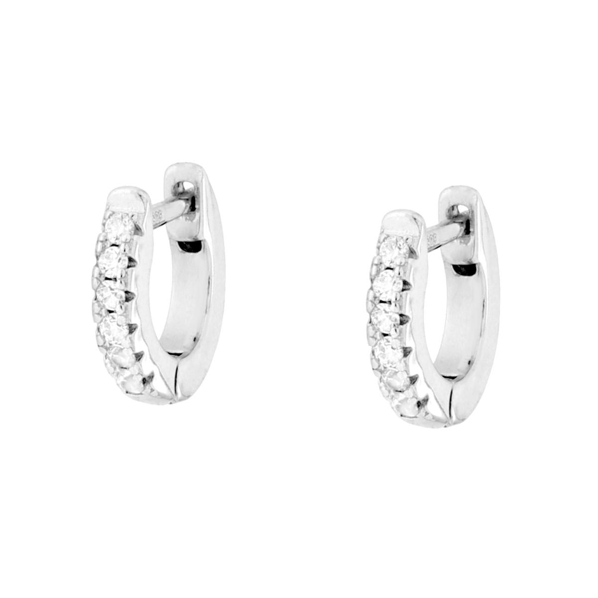 Orecchini Cerchio Scattino mm 10 con Cubic Zirconia Bianchi ARGENTO 925 Galvanica Rodio