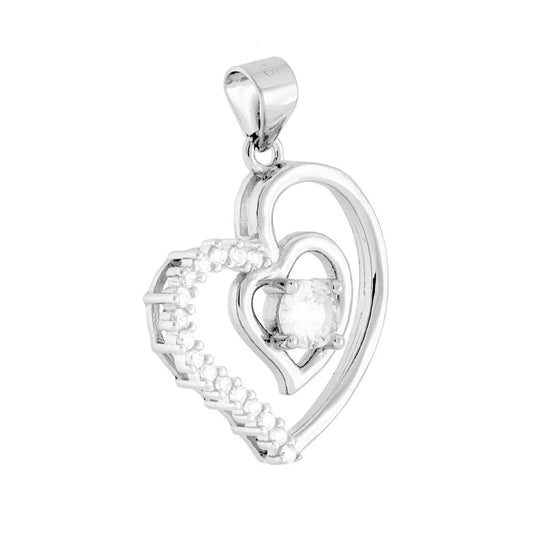 Ciondolo a forma di cuore con finitura lucida con accessorio punto luce bianco e cubic zirconia colore bianco incastonati.<BR>
