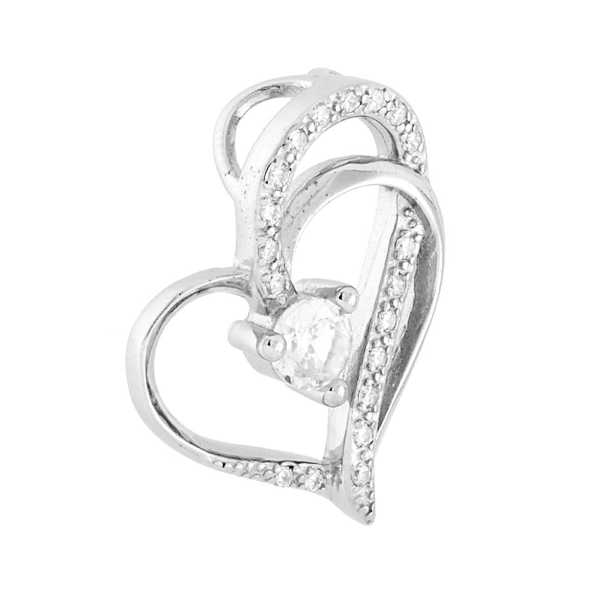 Ciondolo a forma di cuore con finitura lucida con passante per catena, accessorio punto luce bianco e cubic zirconia colore bianco incastonati.