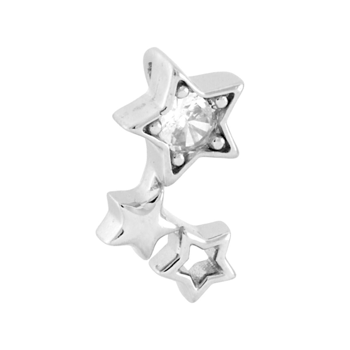 Ciondolo a forma di stelle con passante per catena, finitura liscia e lucida e cubic zirconia colore bianco incastonati.