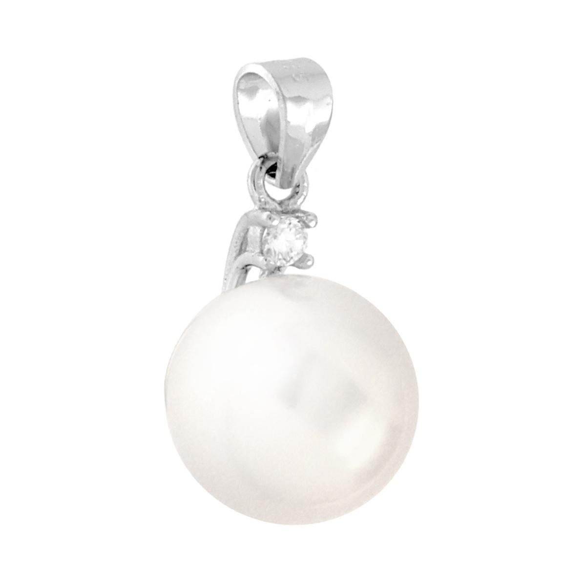 Ciondolo Perla colore Bianco con Punto Luce Zircone Bianco con montatura griffe.<BR><BR>