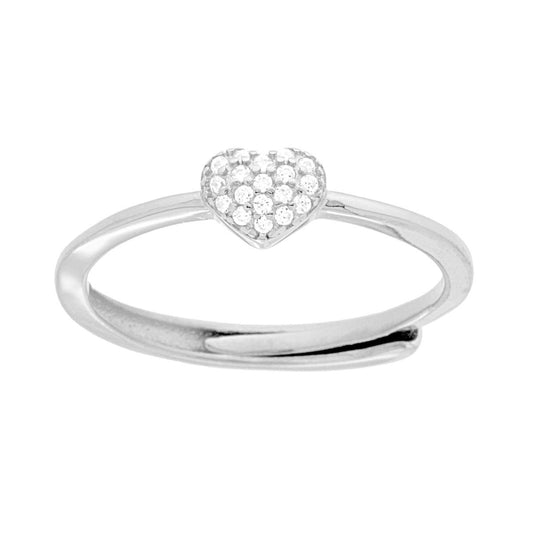 Anello Cuore con Cubic Zirconia Bianchi in ARGENTO 925 Galvanica Rodio