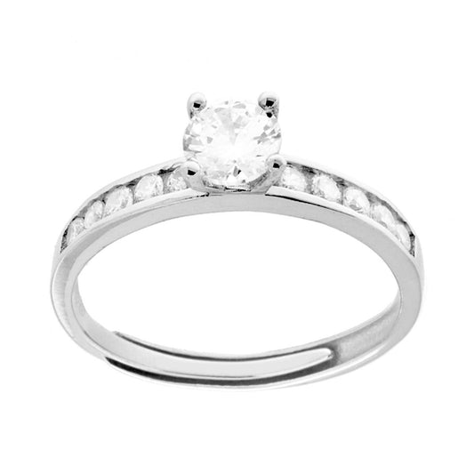 Anello Solitario con Cubic Zirconia Bianco mm 5 in ARGENTO 925 Galvanica Rodio