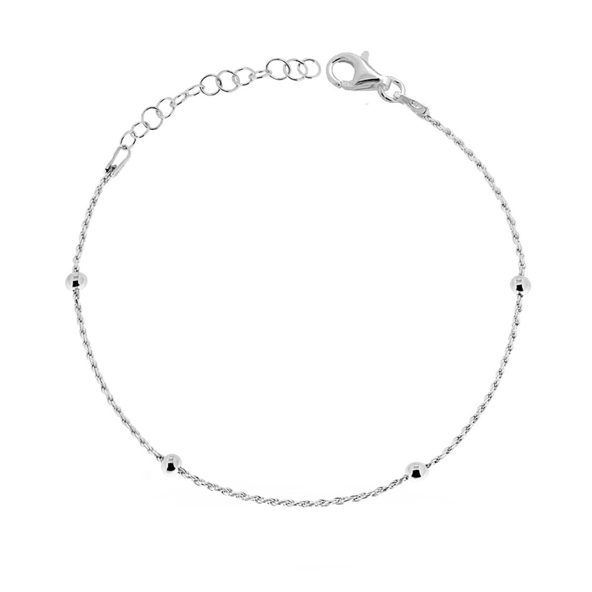 Bracciale Catena Corda Diamantata con Palline Liscie mm 3 in ARGENTO 925 Galvanica Rodio