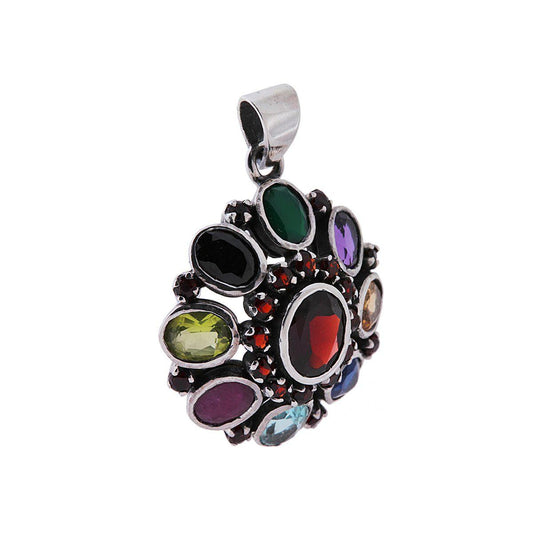 Ciondolo Etnico a forma di Fiore con pietre Ovali in Quarzo Multicolore.