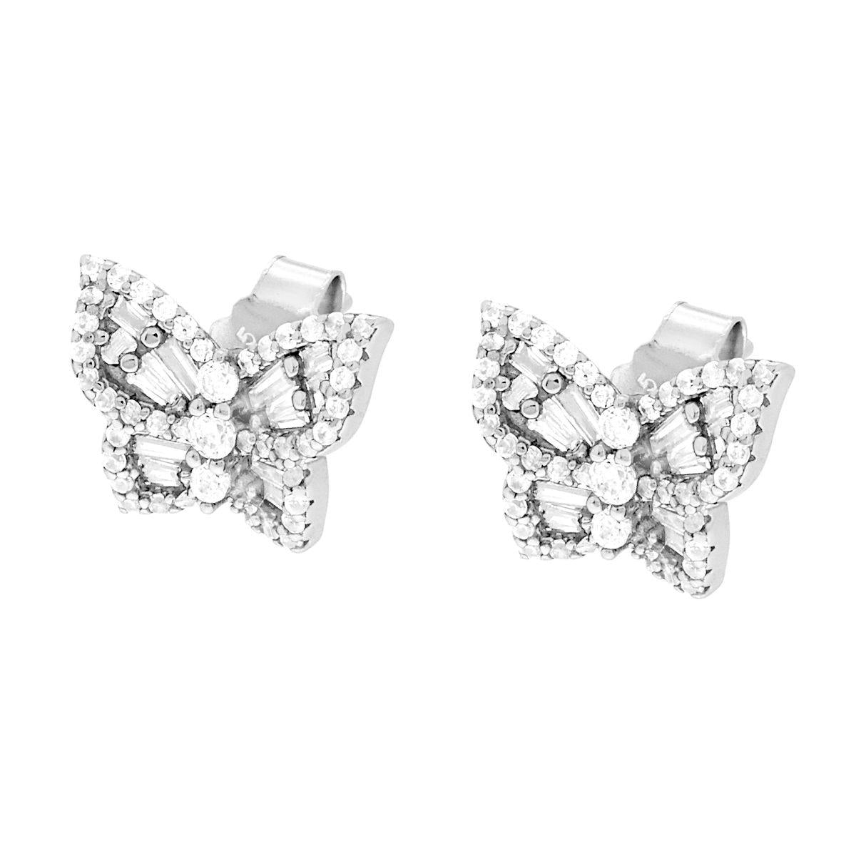 Orecchini Farfalla con Cubic Zirconia Bianchi in ARGENTO 925 Galvanica Rodio