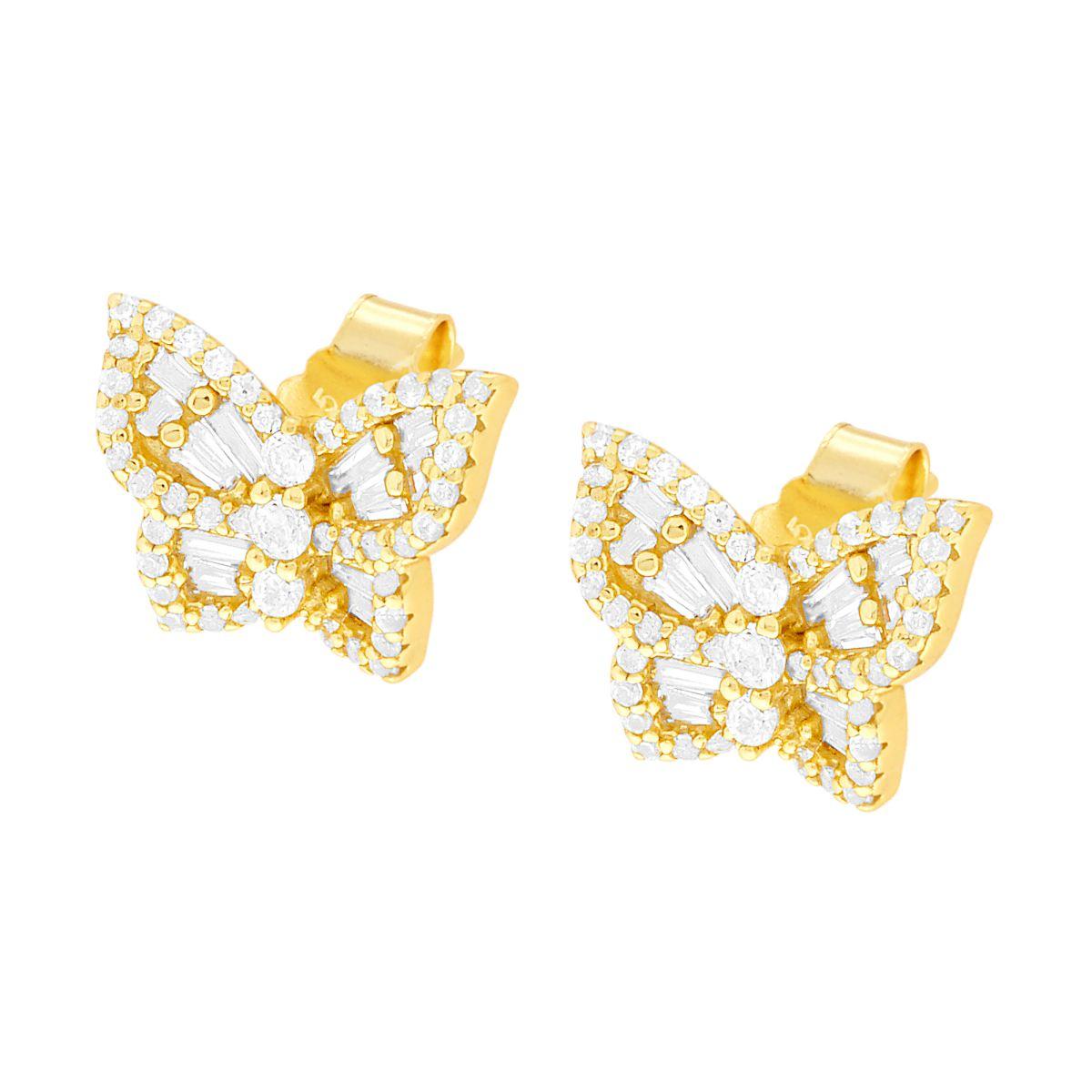 Orecchini Farfalla con Cubic Zirconia Bianchi in ARGENTO 925 Galvanica Oro