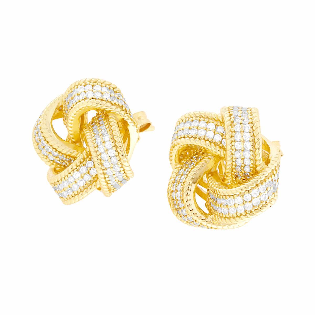 Orecchini Nodo con Cubic Zirconia Bianchi in ARGENTO 925 Galvanica Oro