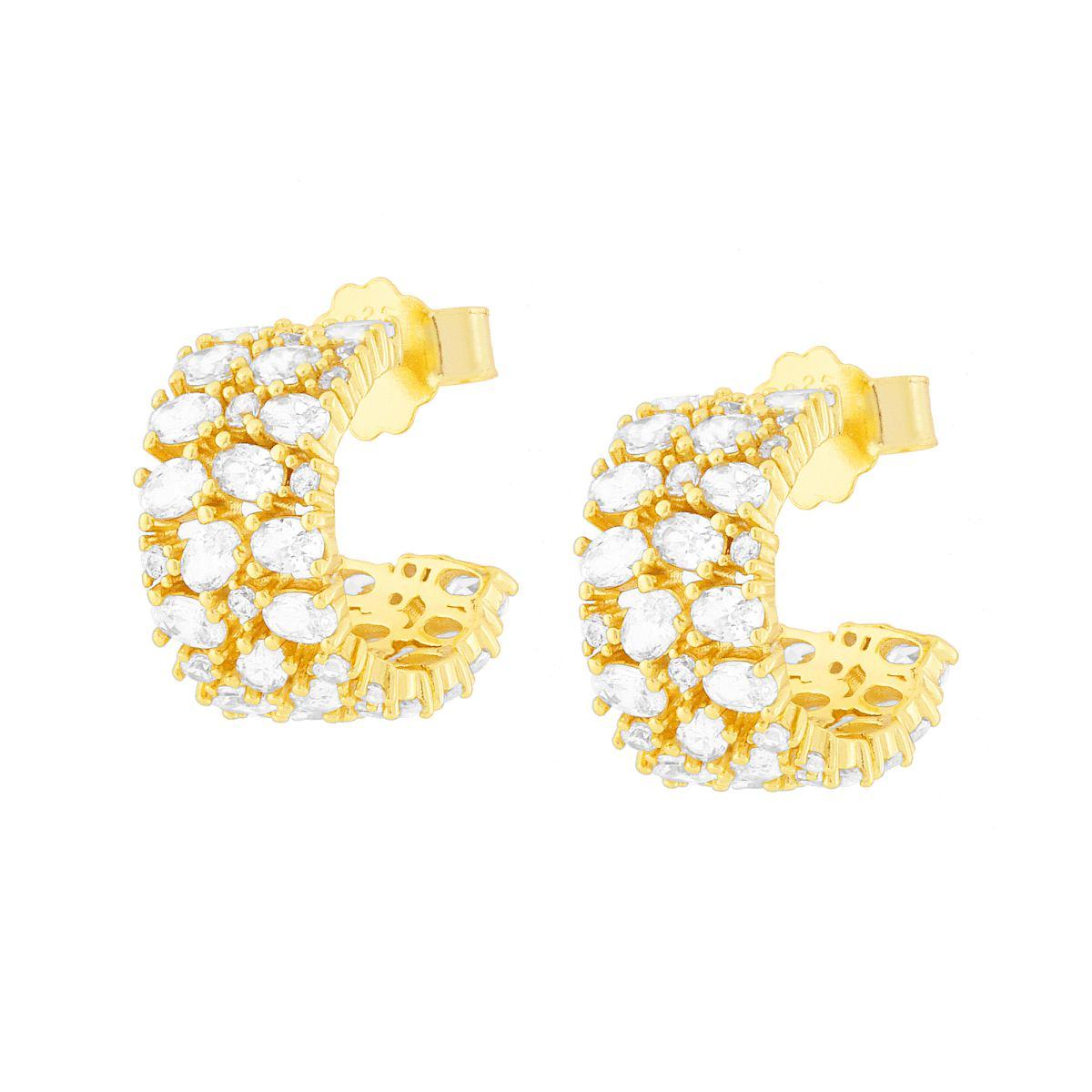 Orecchini Cerchio con Cubic Zirconia Bianchi ARGENTO 925 Galvanica Oro