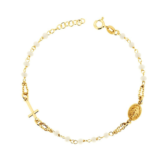 Bracciale Rosario cm 18+2 con Grani in Crystal colore Bianco mm 3.5 in ARGENTO 925 Galvanica Oro