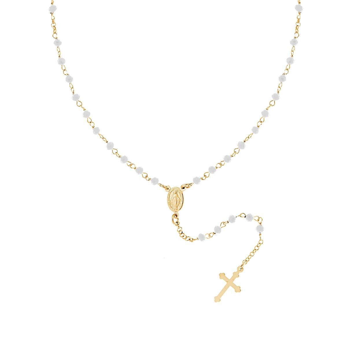 Collana Rosario cm 50 con Crystal Bianchi mm 3.5 in ARGENTO 925 Galvanica Oro