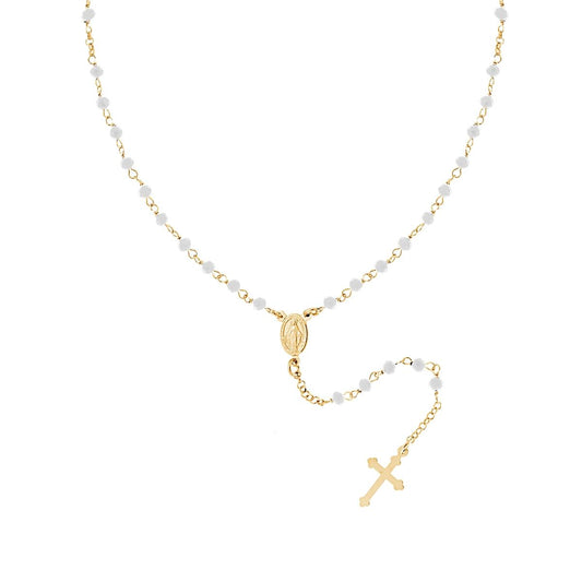 Collana Rosario cm 50 con Crystal Bianchi mm 3.5 in ARGENTO 925 Galvanica Oro