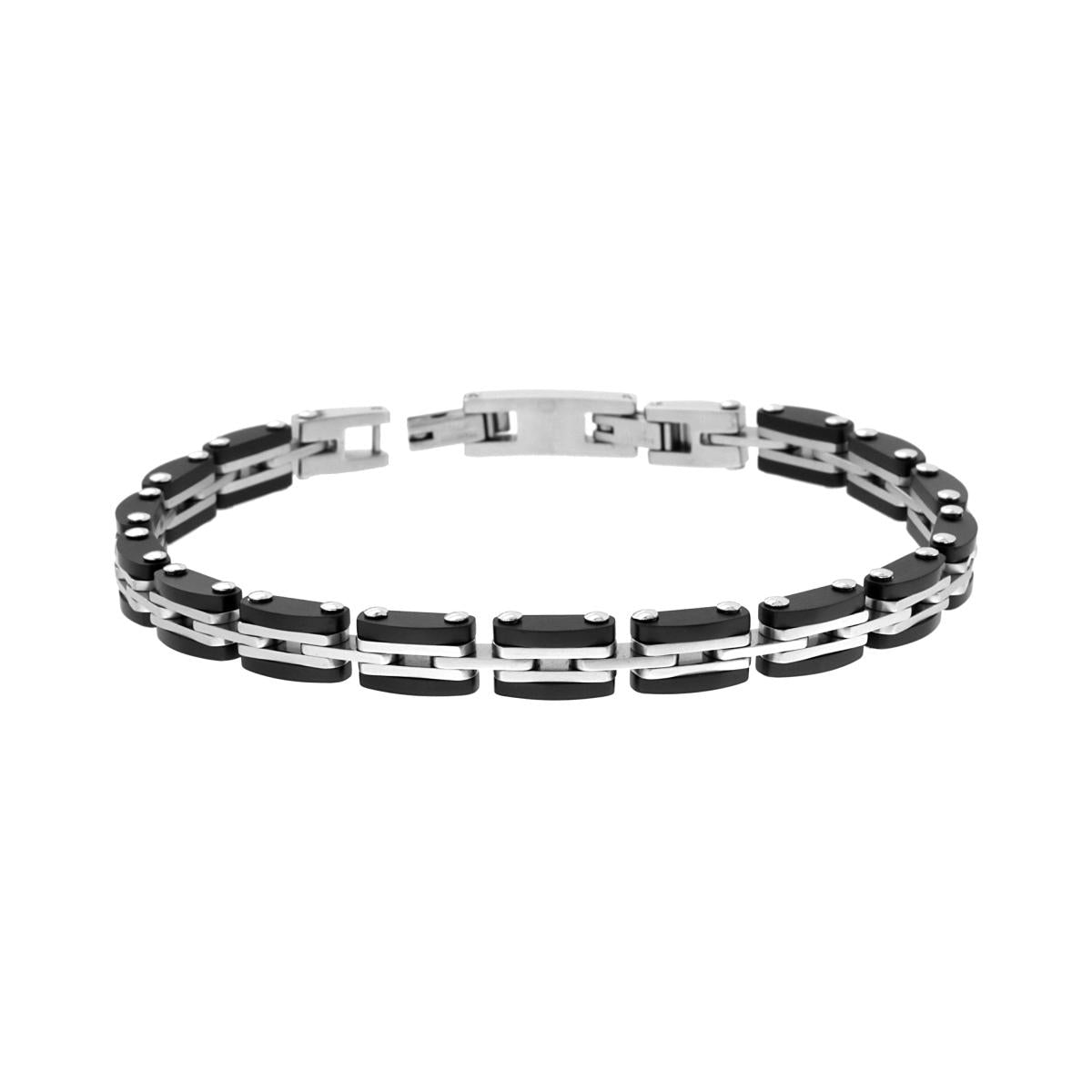 Bracciale Uomo Catena Imperniata colore Nero in ACCIAIO