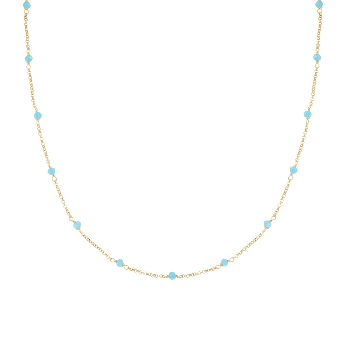 Collana Catena Rolo Diamantata con Crystal Azzurro in ARGENTO 925 Galvanica Oro