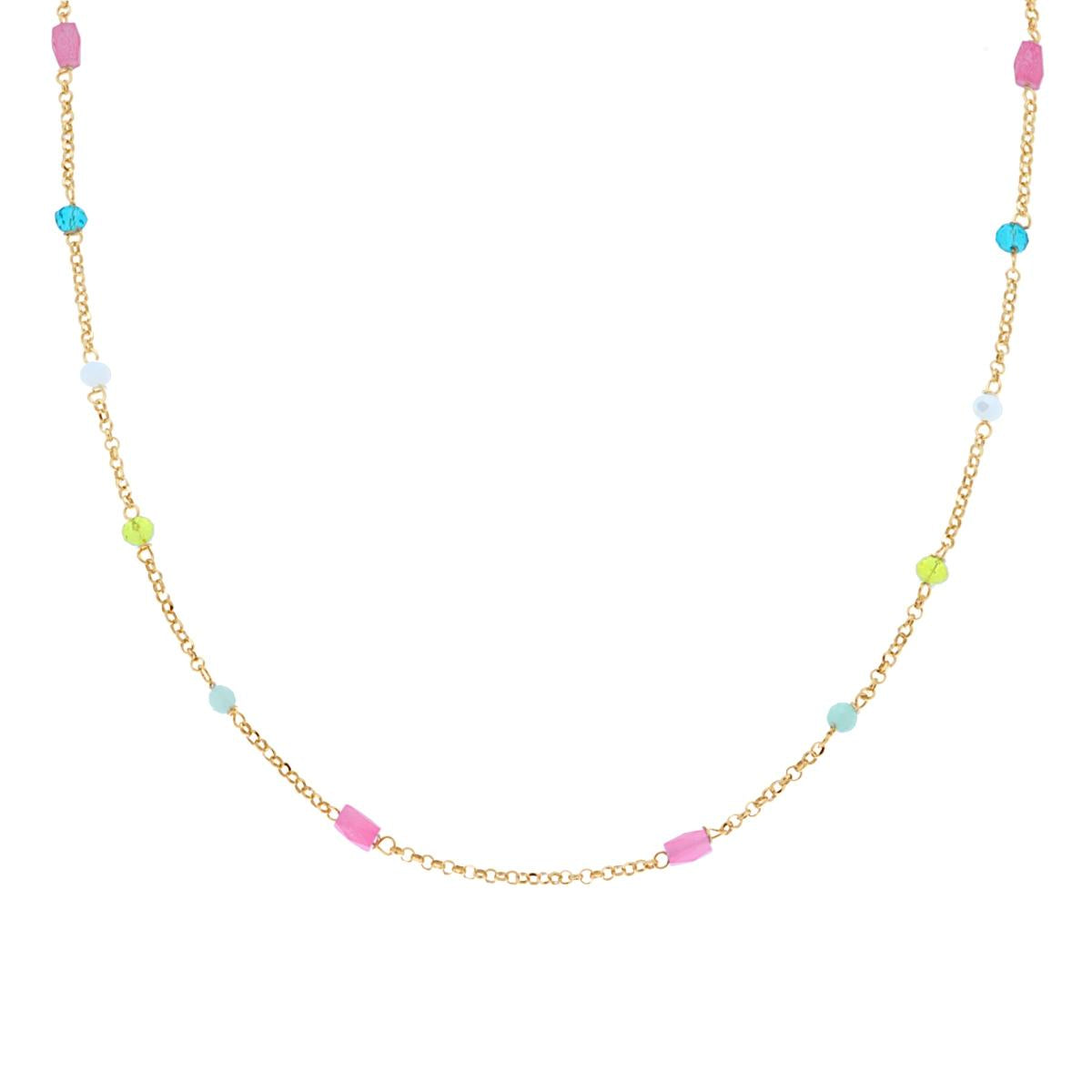 Collana Catena Rolo Diamantata con Crystal Multicolor in ARGENTO 925 Galvanica Oro