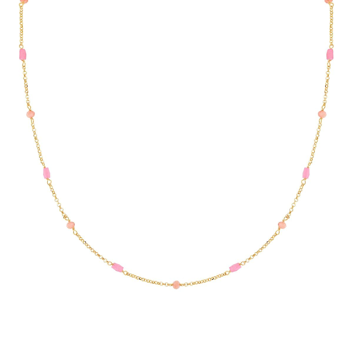 Collana Catena Rolo Diamantata con Crystal Rosa in ARGENTO 925 Galvanica Oro