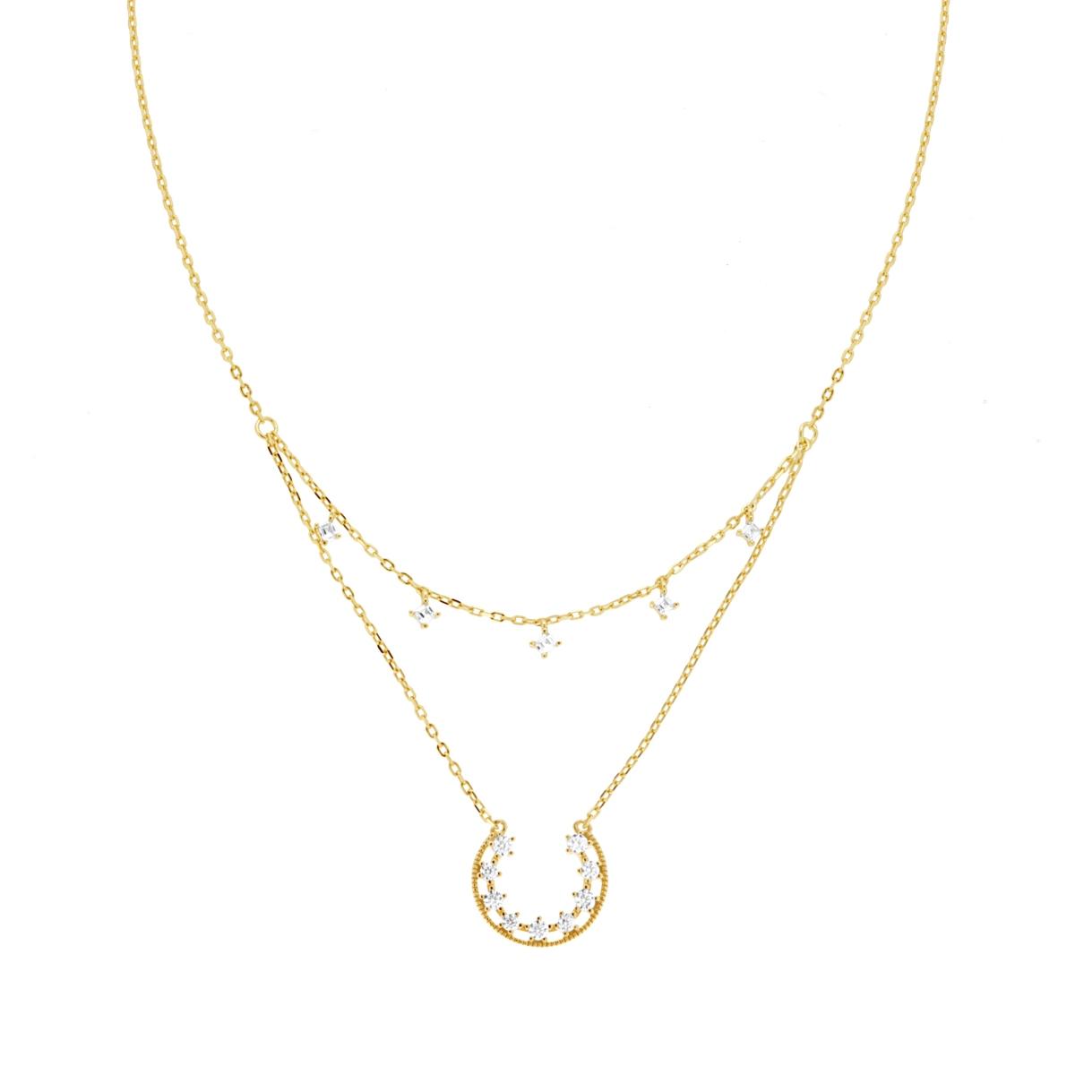 Collana Doppia Catena Forzatina Diamantata con Cubic Zirconia Bianchi pendenti in ARGENTO 925 Galvanica Oro