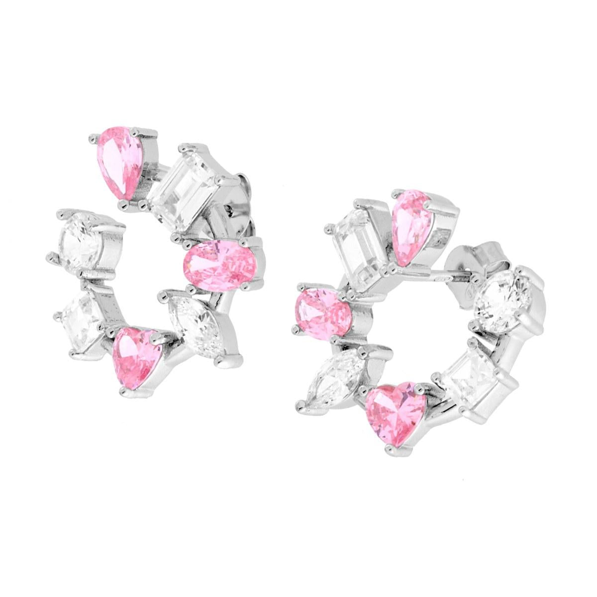 Orecchini Ghirlanda con Cubic Zirconia Multitaglio Rosa e Bianco in ARGENTO 925 Galvanica Rodio