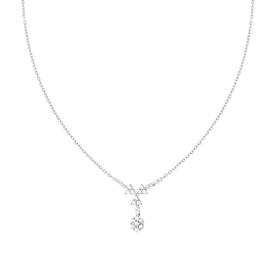Collana Catena Forzatina Diamantata con Triangoli e Fiore pendenti con Cubic Zirconia Bianchi in ARGENTO 925 Galvanica Rodio
