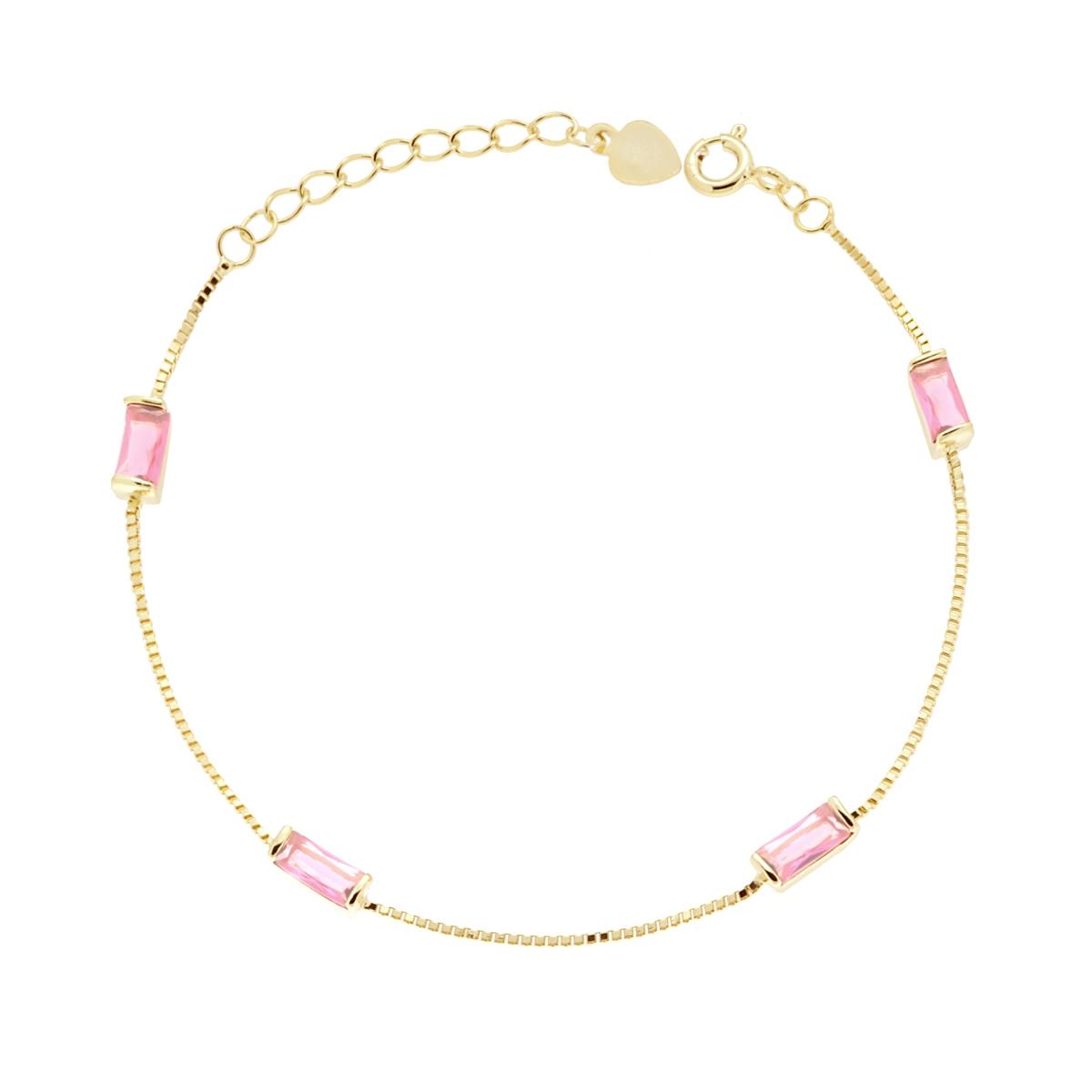 Bracciale Catena Veneziana Diamantata con Baguette Cubic Zirconia Rosa in ARGENTO 925 Galvanica Oro