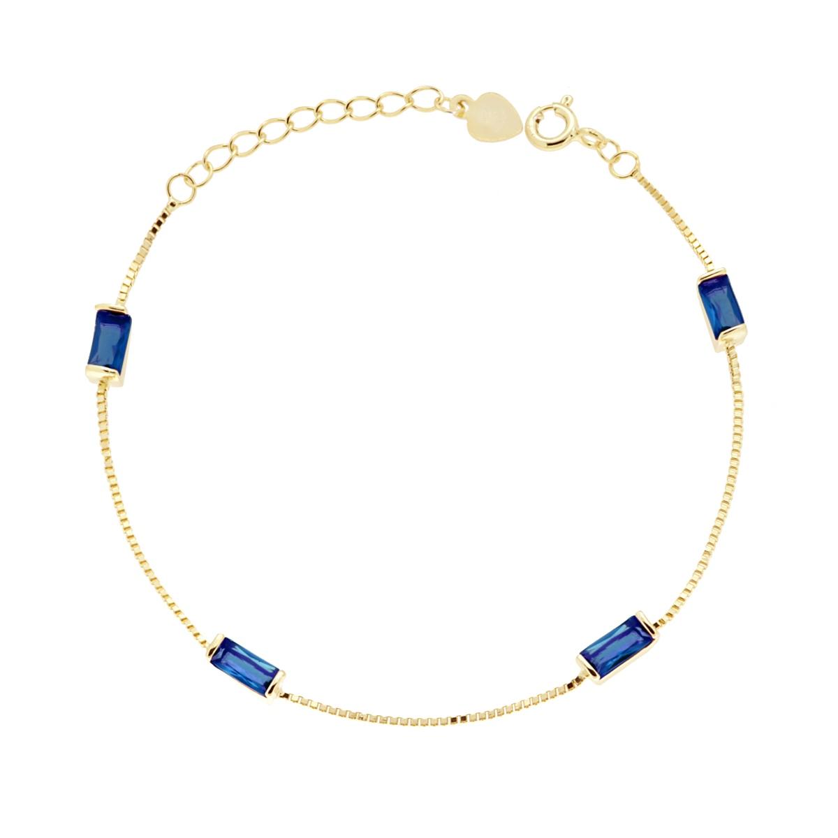 Bracciale Catena Veneziana Diamantata con Baguette Cubic Zirconia Blu Zaffiro in ARGENTO 925 Galvanica Oro