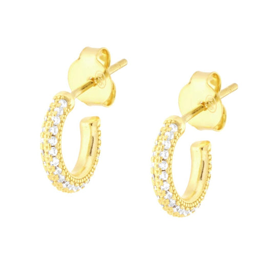 Orecchini Cerchio con Cubic Zirconia Bianchi in ARGENTO 925 Galvanica Oro