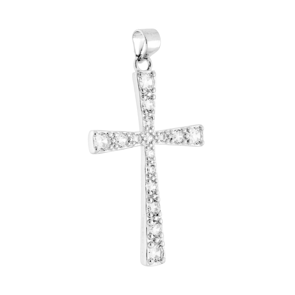 Ciondolo a forma di croce con cubic zirconia colore bianco incastonati.