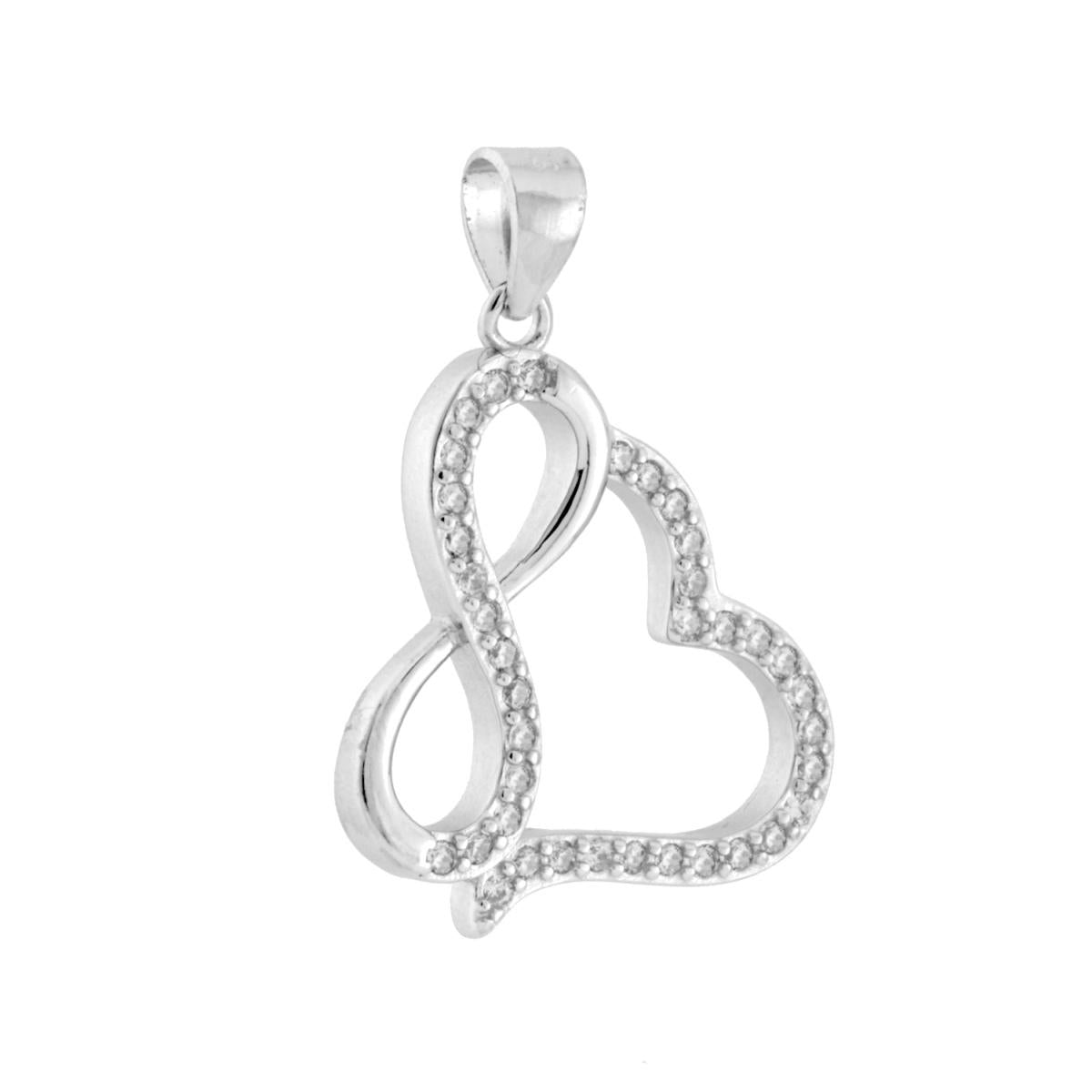 Ciondolo a forma di cuore con infinito e cubic Zirconia colore Bianco incastonati.