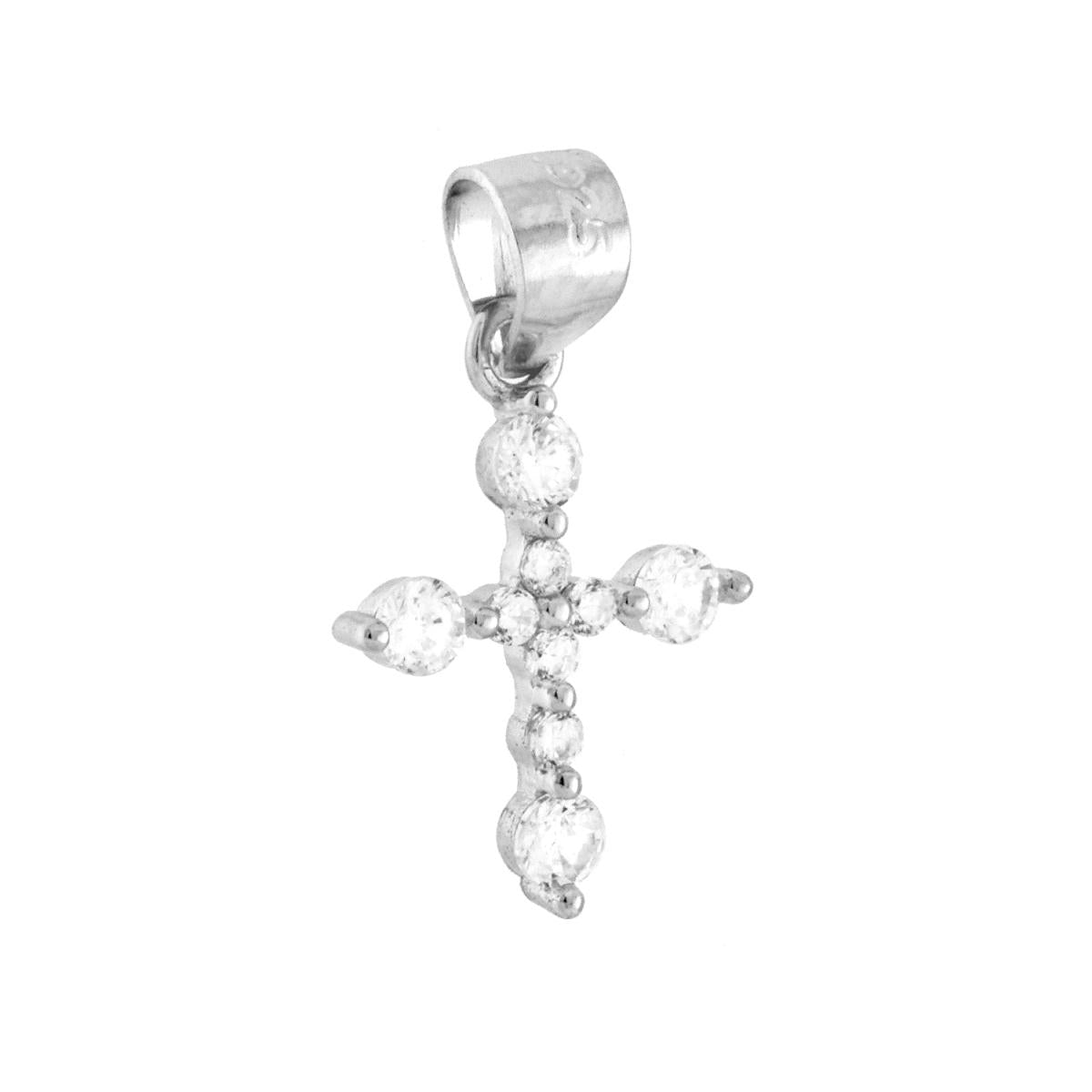 Ciondolo a forma di croce con cubic zirconia colore bianco montati su 2 Griffe.
