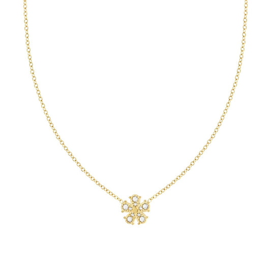 Collana Catena Forzatina Diamantata con Fiore e Crystal Bianchi in ACCIAIO colore Oro