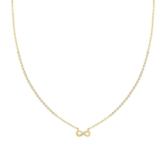 Collana Catena Forzatina Diamantata con Infinito e Crystal Bianchi in ACCIAIO colore Oro