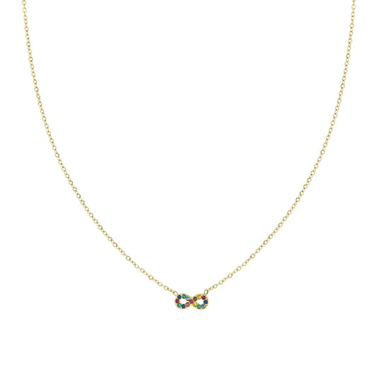 Collana Catena Forzatina Diamantata con Infinito e Crystal Multicolor in ACCIAIO colore Oro