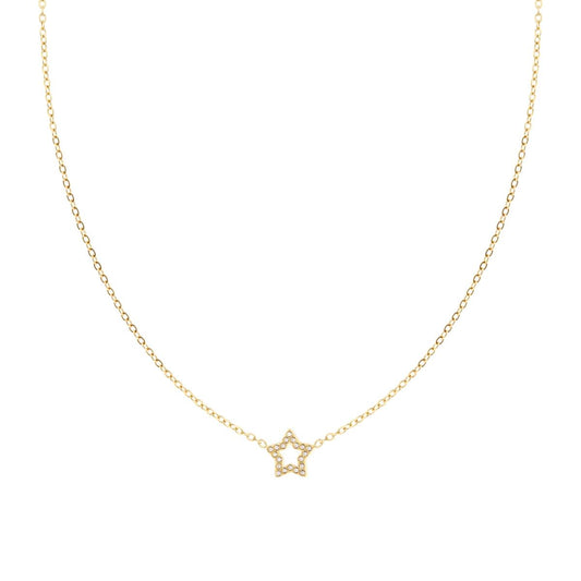 Collana Catena Forzatina Diamantata con Stella traforata e Crystal Bianchi in ACCIAIO colore Oro